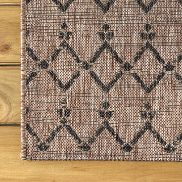 Ourika Moroccan Geometric Textured Weave Indoor/outdoor Round Rug